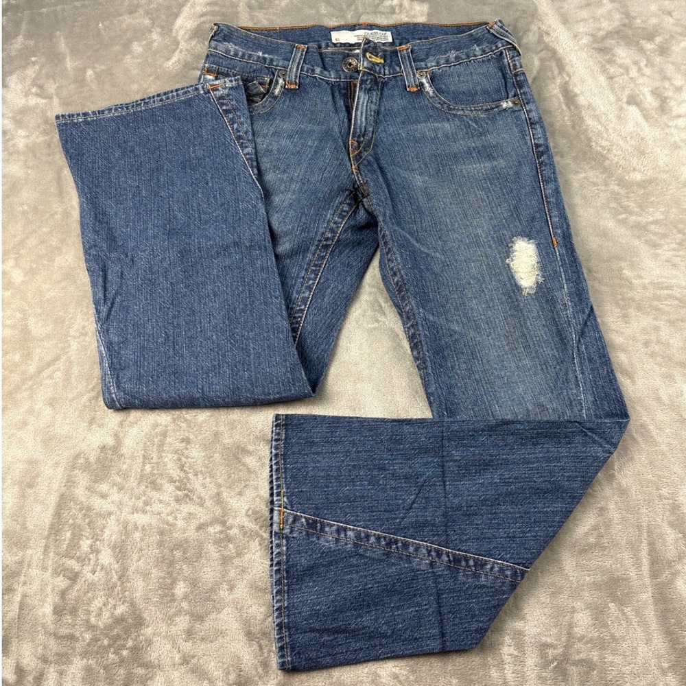 Guess Co 81 Mens Bootcut Jeans Medium Wash Distressed Blue Denim Size 34